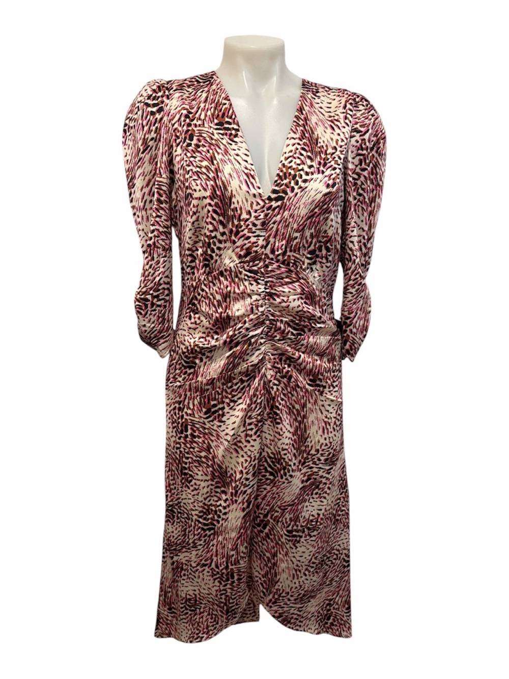 Express multi color v neck 3/4 sleeve ruched body midi dress size Medium NWT